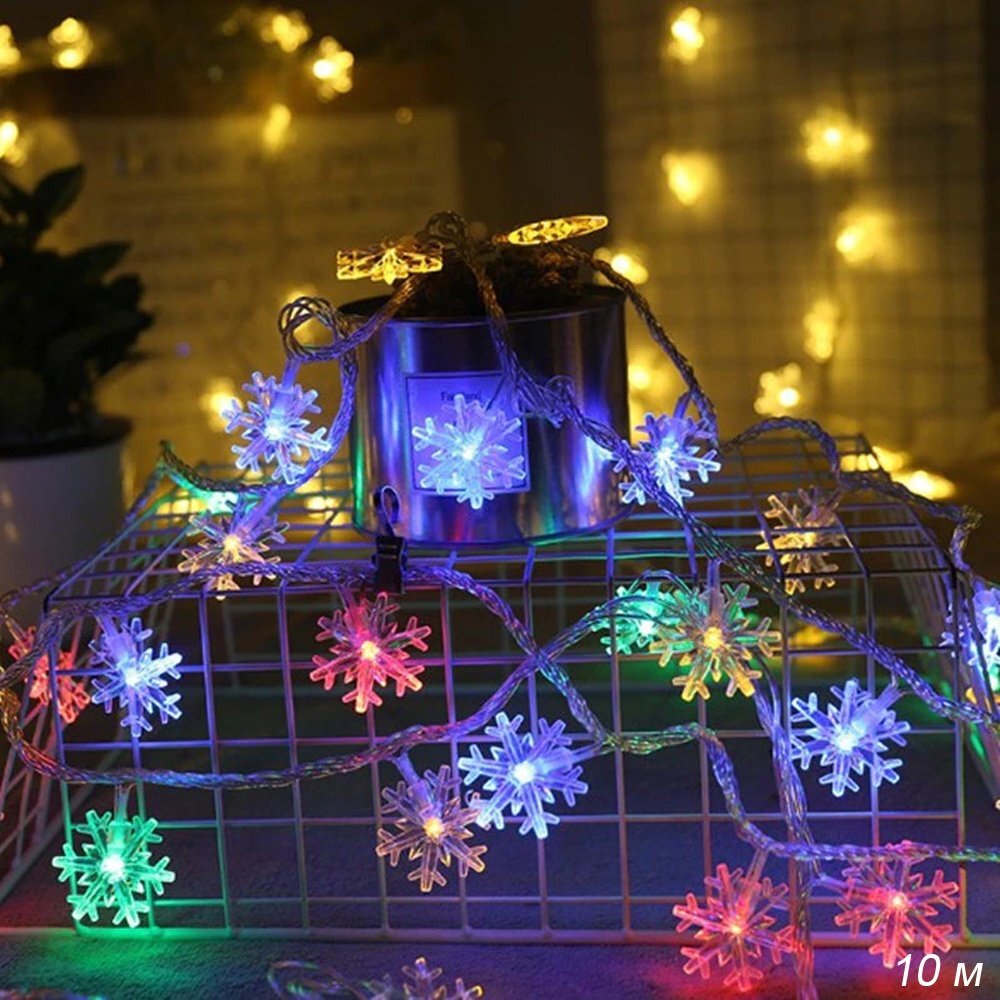 Гирлянда светодиодная. Снежинки 8 м, 100 LED 8 режимов, разноцветный. Гирлянда светодиодная. Снежинки 8 м, 100 LED 8 режимов, разноцветный.