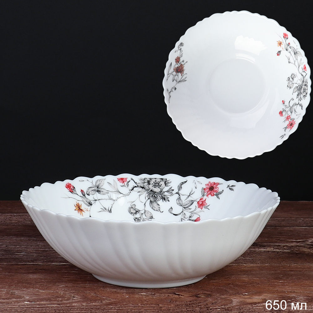 Салатник WHITE LILY Кустик мелкими цветками , 650 мл, диаметр 17,5 см, красный, стеклокерамика
