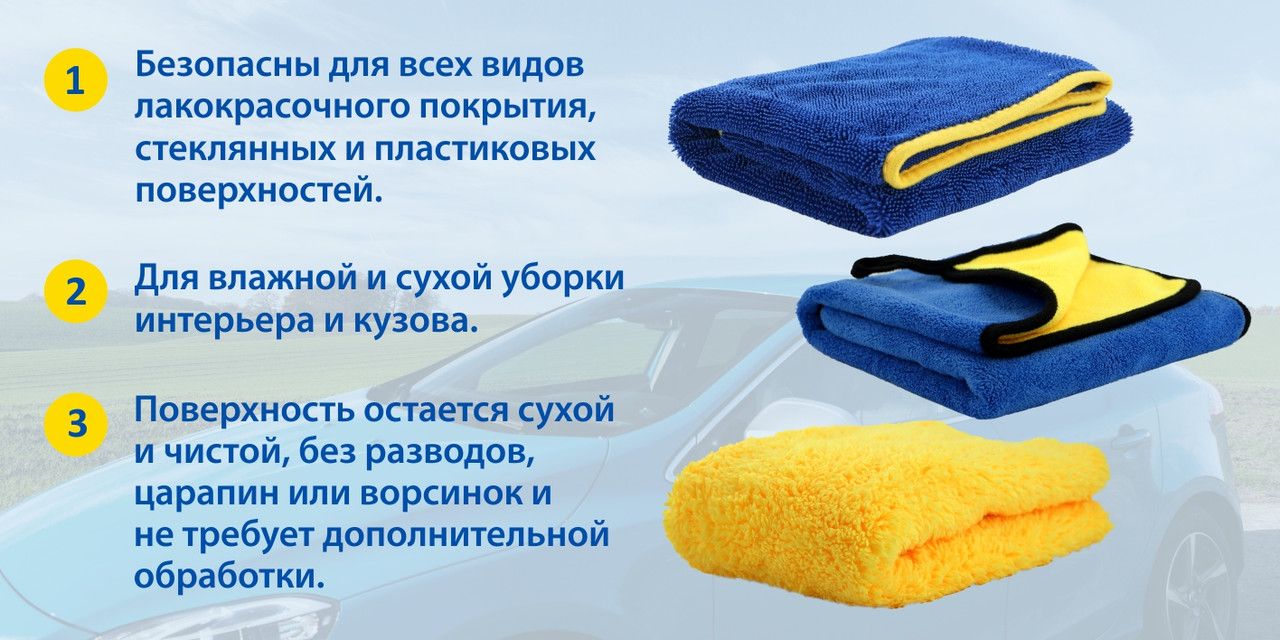 Полотенце из микрофибры GOODYEAR для сушки автомобиля Goodyear 50х60см 600  г/м2 GY000003 — купить в интернет-магазине ОНЛАЙН ТРЕЙД.РУ