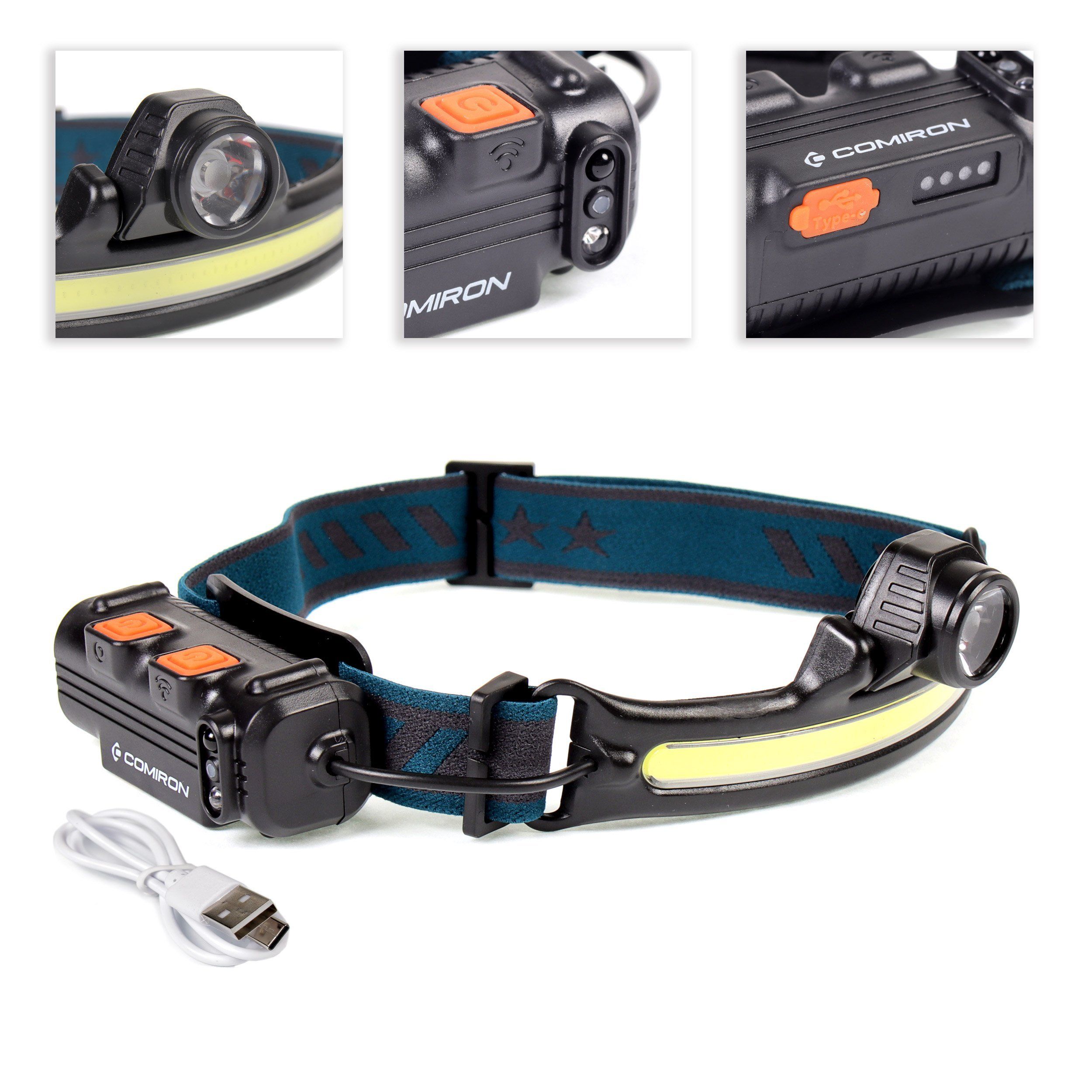 Фонарь налобный спортивный COMIRON O'HEAD корпус жёсткий ABS, IPX5 свет COB 400lm аккум 18650 3.7V 2000 mAh, USB Type-C; индикатор красный Фонарь налобный спортивный COMIRON O'HEAD корпус жёсткий ABS, IPX5 свет COB 400lm аккум 18650 3.7V 2000 mAh, USB Type-C; индикатор красный