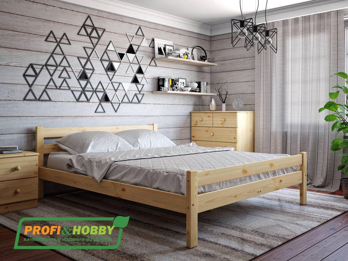 Недорогие деревянные двуспальные кровати с матрасом