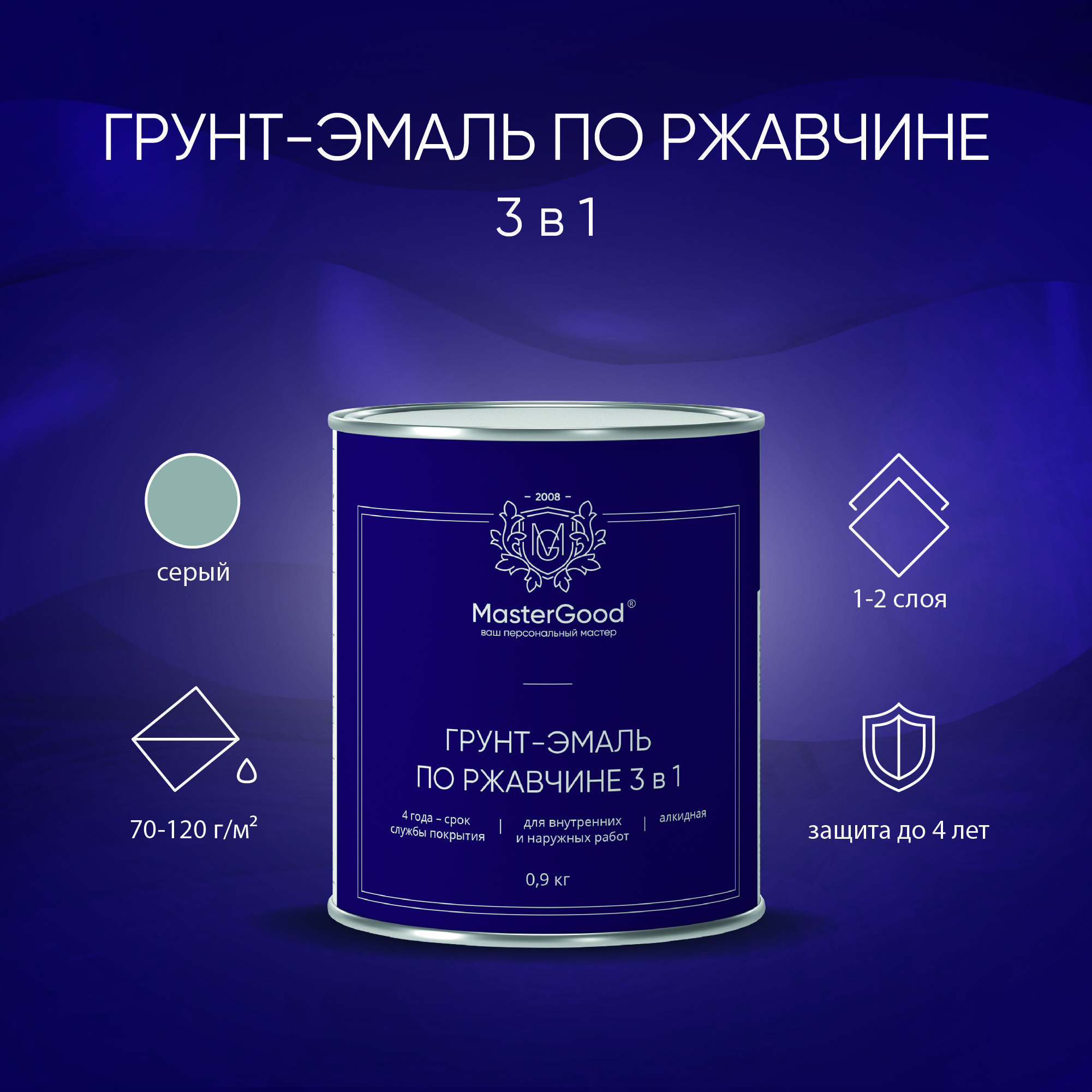 Грунт-эмаль3в1поржавчинеMasterGoodсерая(2,7кг)/Краскапоржавчинедляметалла