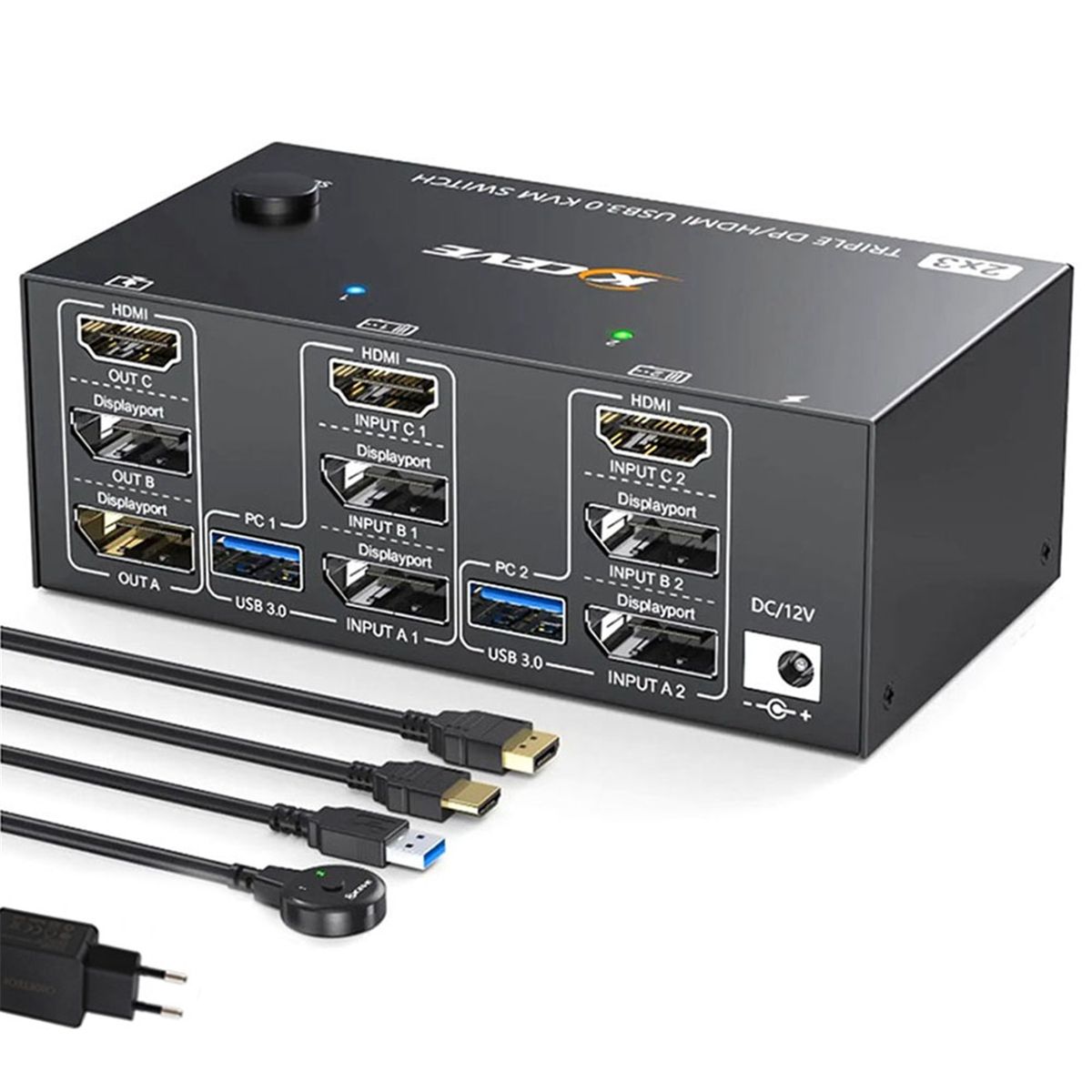 KVM-переключатель2Displayport+совместимый-поддерживает8K30HZ/4K144HZ/EDIDEmulator/USB3.0EU-Plug