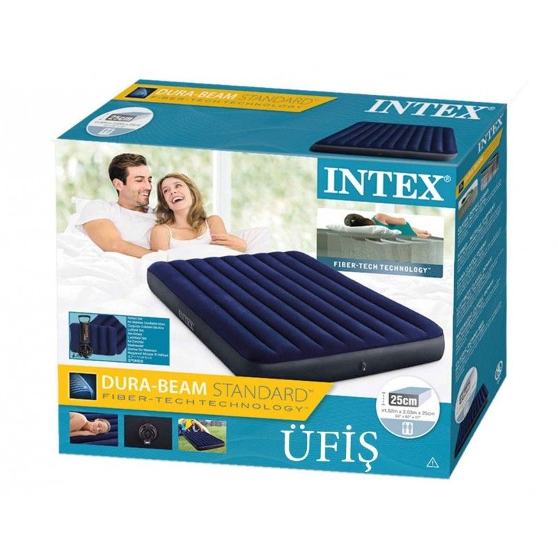 НадувнойматрасIntexClassicdownyairbedfiber-tech152x203x25,вкомплектеручнойнасоси2надувныеподушки