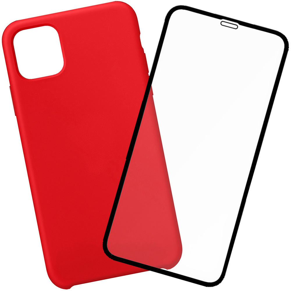 Силиконовый чехол Silicone Case для iPhone 11 красный, комплект со стеклом 3D Tiger Glass  #1