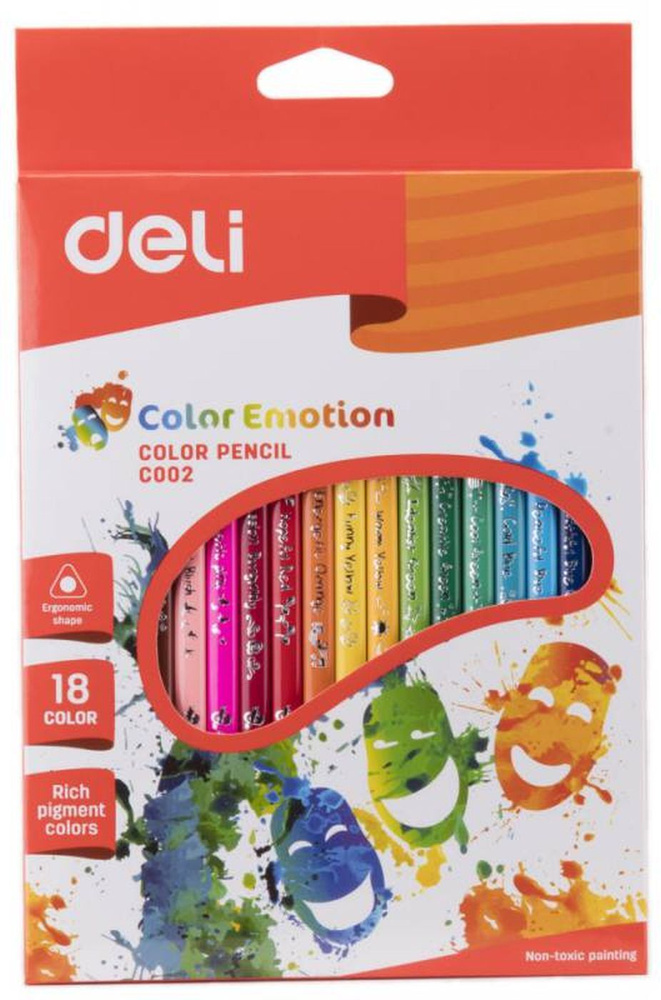 Комплект 2шт. Карандаши цветные Deli Color Emotion EC00210 трехгранные липа 18цв. коробка/европод.  #1