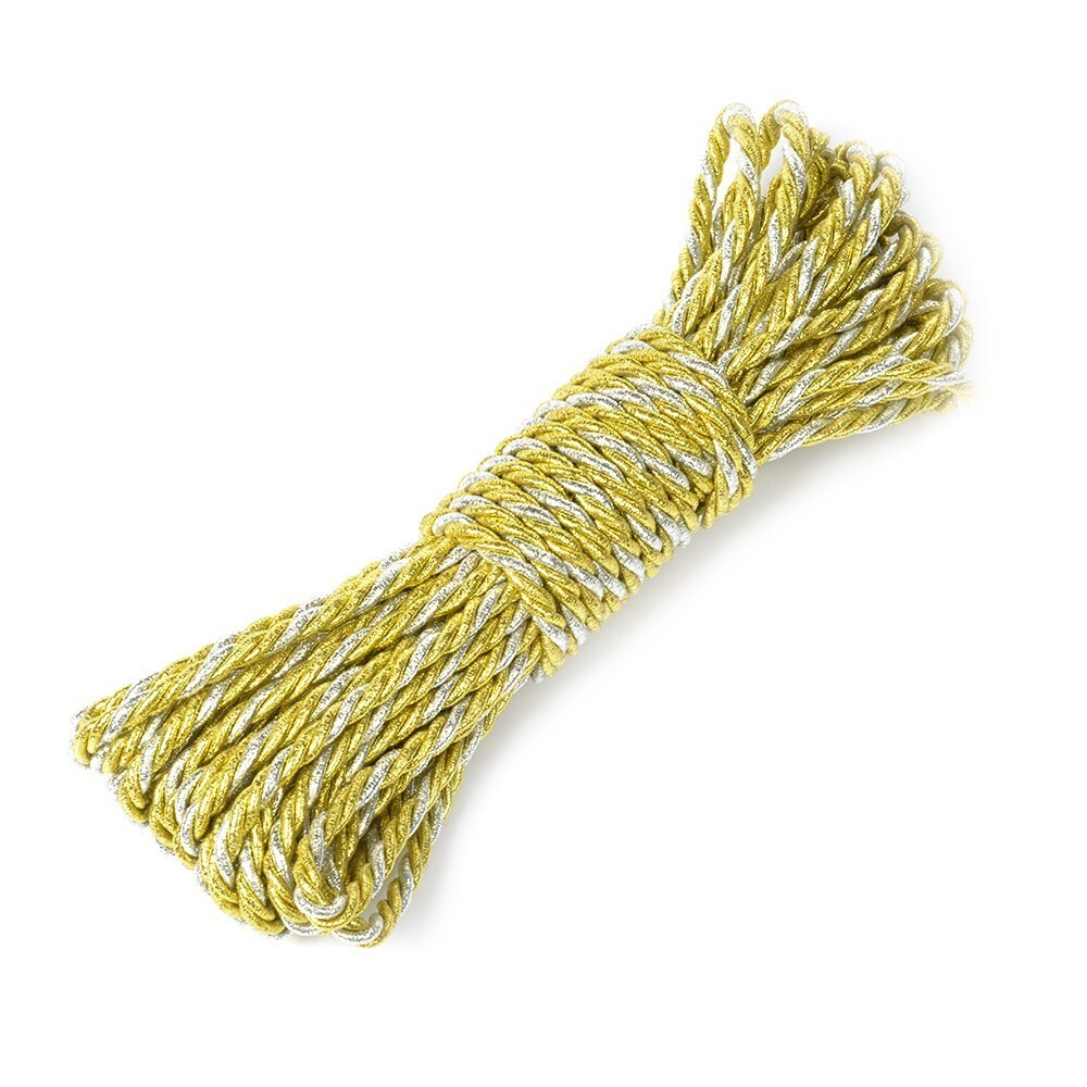 Шнур декоративный витой (шнур для рукоделия) 5мм цв.серебро/золото упак ...