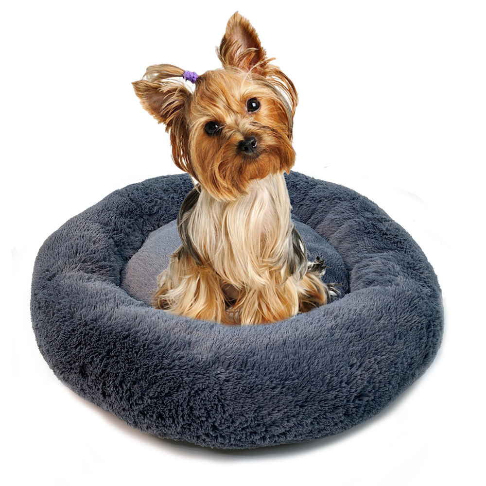 Плюшевая лежанка для собак и кошек, круглая, диаметр 40 см, Цвет:  Графитовый - купить с доставкой по выгодным ценам в интернет-магазине OZON  (253666580)