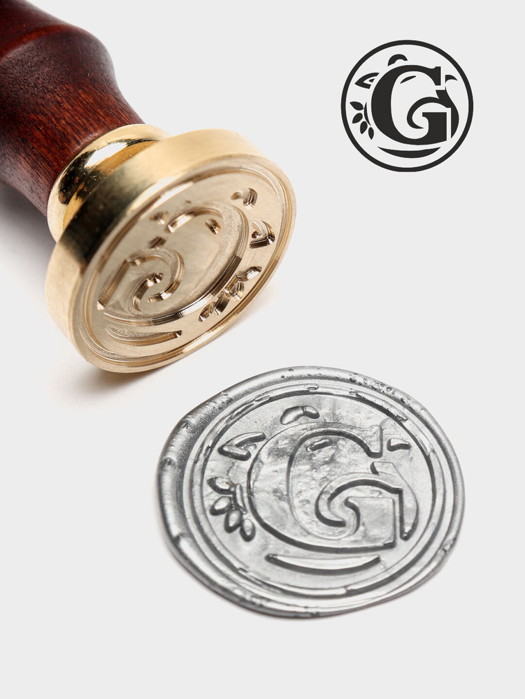 Сургучная печать с монограммой \"Буква G\" и деревянной ручкой купить на ...