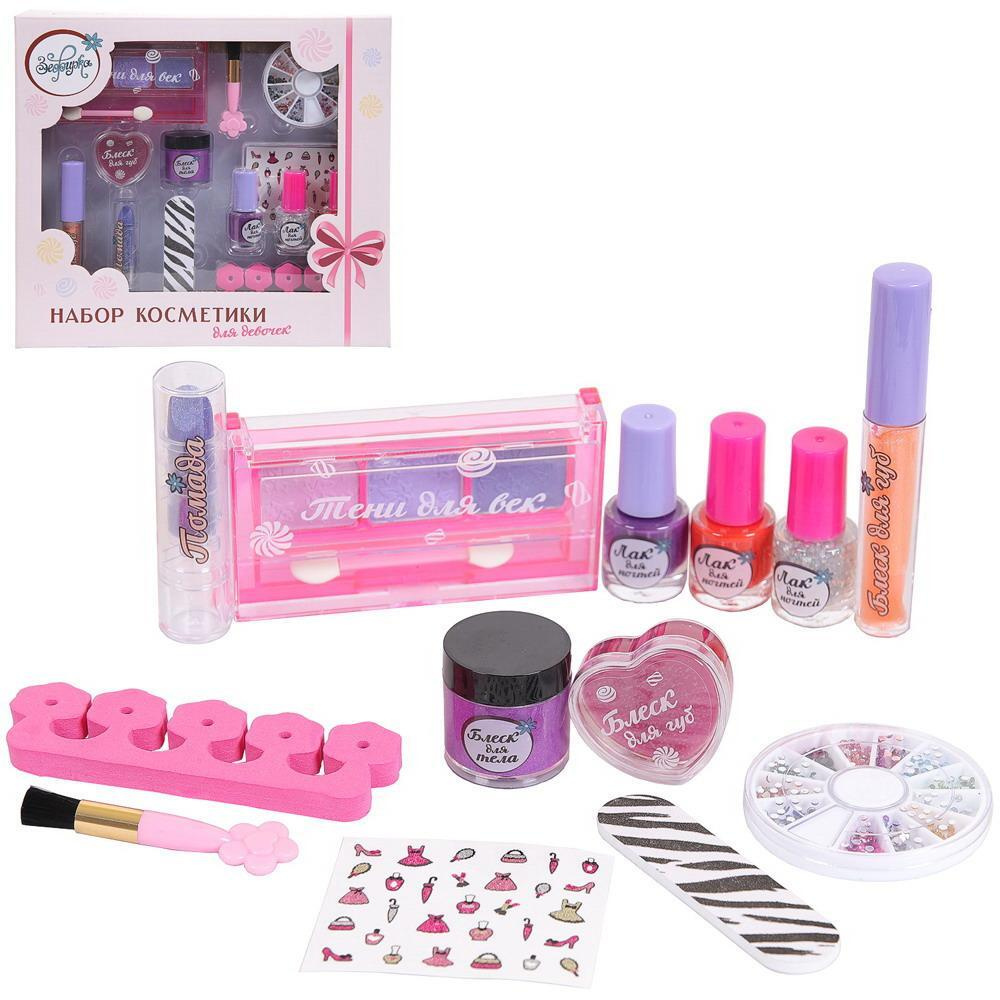 Набор косметики для девочек Зефирка, 3 лака, 2 блеска, помада, палетка ...