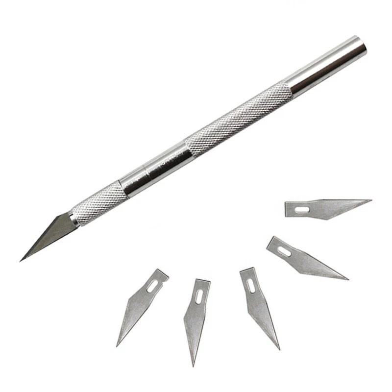 Нож канцелярский макетный (скальпель), 6 лезвий в комплекте -  с .