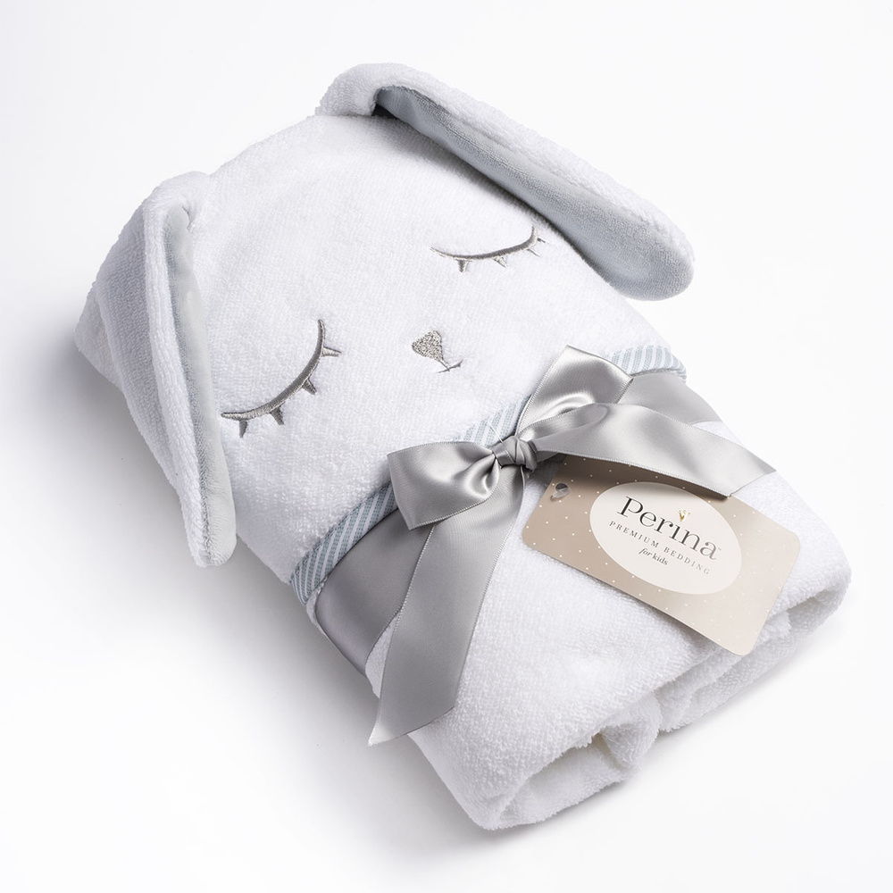 Детское полотенце с капюшоном PERINA "Лапушка серая", 95 х 95 см, полотенце для новорожденного с уголком #1