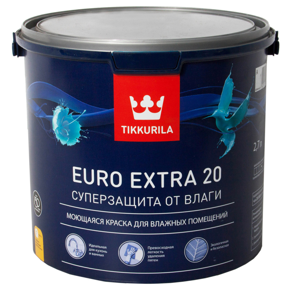 Краска Tikkurila Euro Extra 20_A Гладкая, Акриловая, Полуматовое покрытие,  белый - купить в интернет-магазине OZON по выгодной цене (360331113)