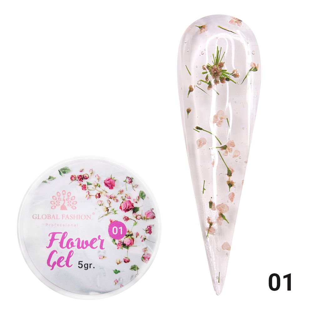 Global Fashion Гель для дизайна ногтей с сухоцветами / сухоцветы для ногтей, Flower Gel, 5 гр 01  #1