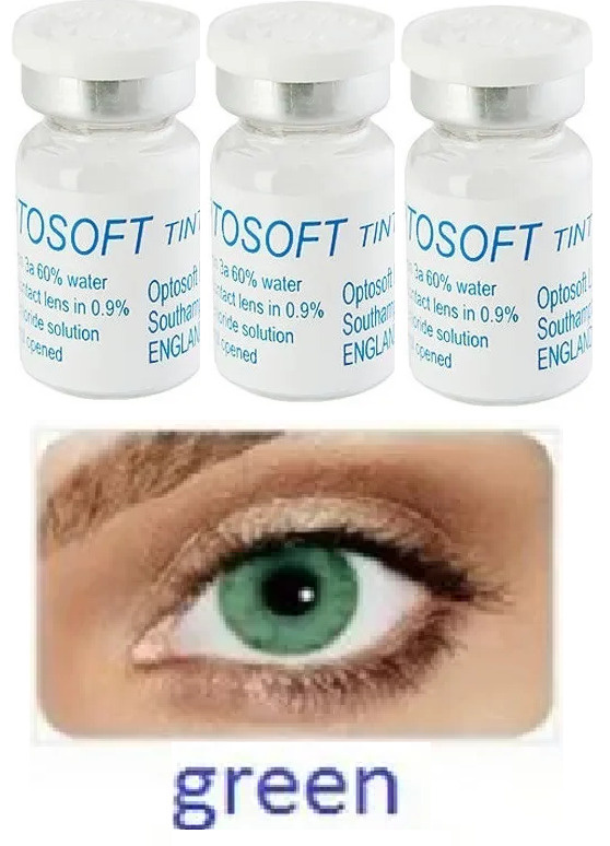 Зеленые линзы -2.50 / 14 / 8.6, 3 штуки (3 линзы). Optosoft Tint Green (Оптософт Тинт Грин) британские #1