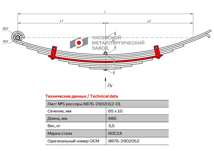 Лист №5 Рессора передняя для прицепа 2ПТС-4 887Б 9 листов #1