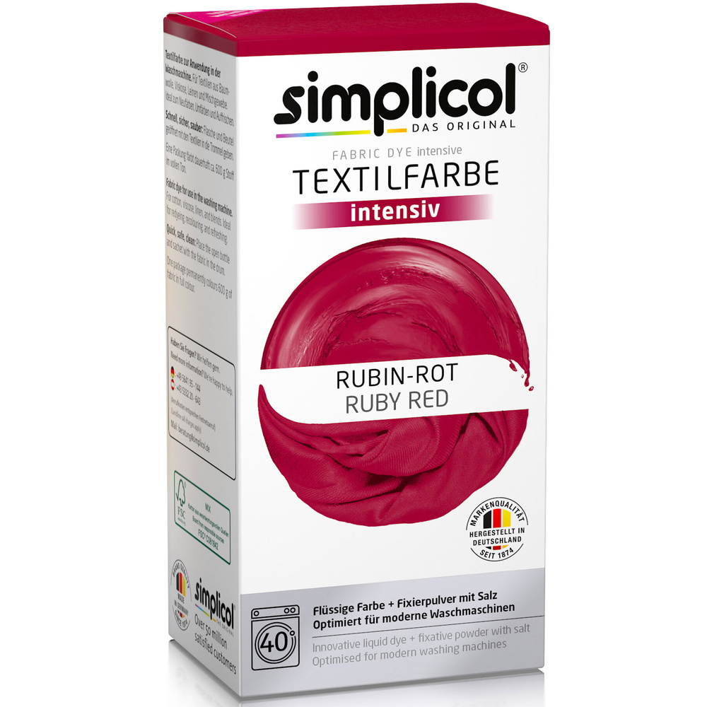 Simplicol INTENSIV All-in-1, ТЕМНО-КРАСНАЯ, краска для одежды, тканей, текстиля, джинсов (краска 150 #1