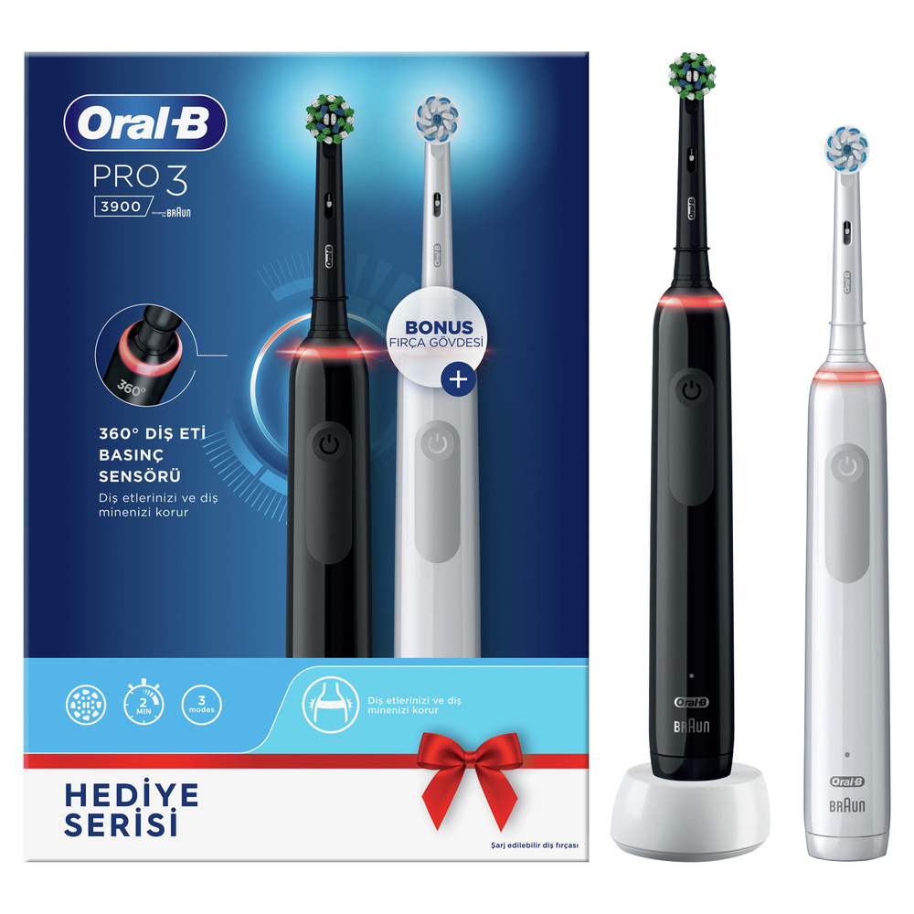 Oral-B Набор электрических зубных щеток Oral-B Pro 3 3900 Перезаряжаемые зубные щетки, черно-белые, набор #1