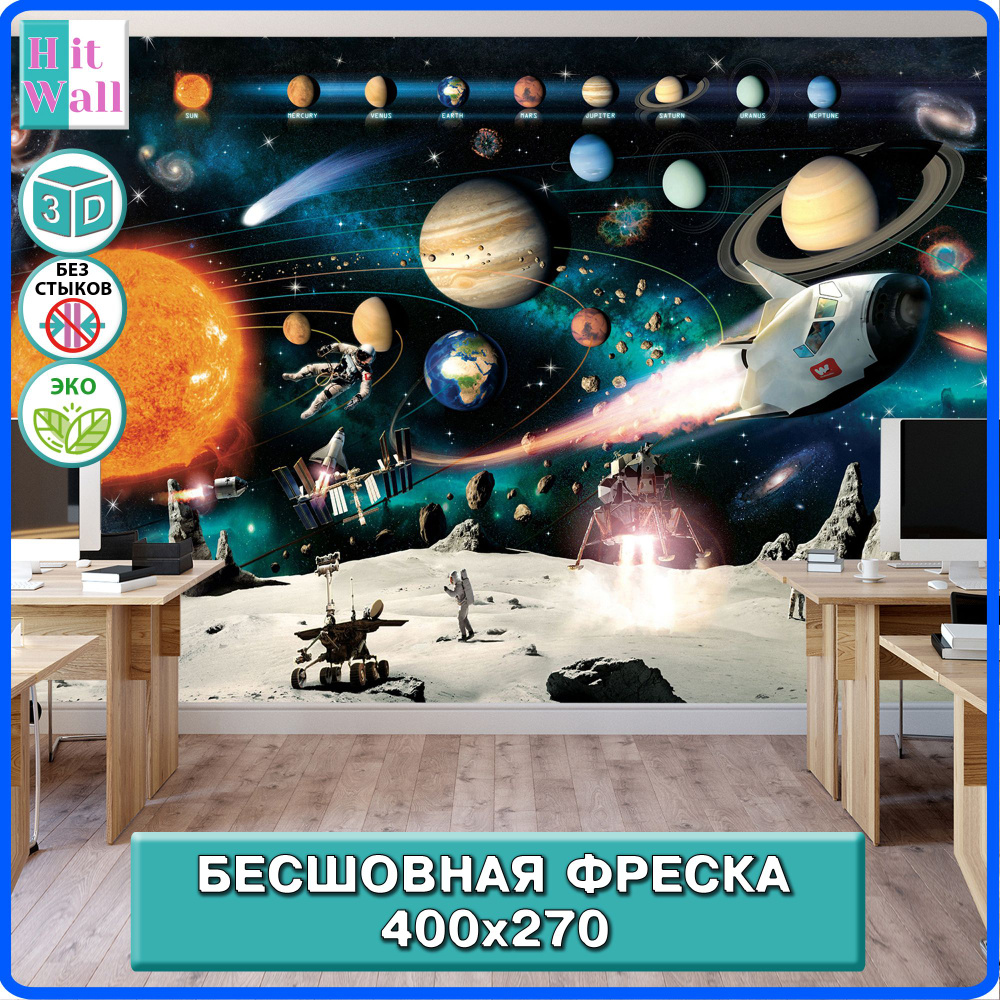Фотообои бесшовные флизелиновые Hit Wall, Фреска Космос и планеты, для ...