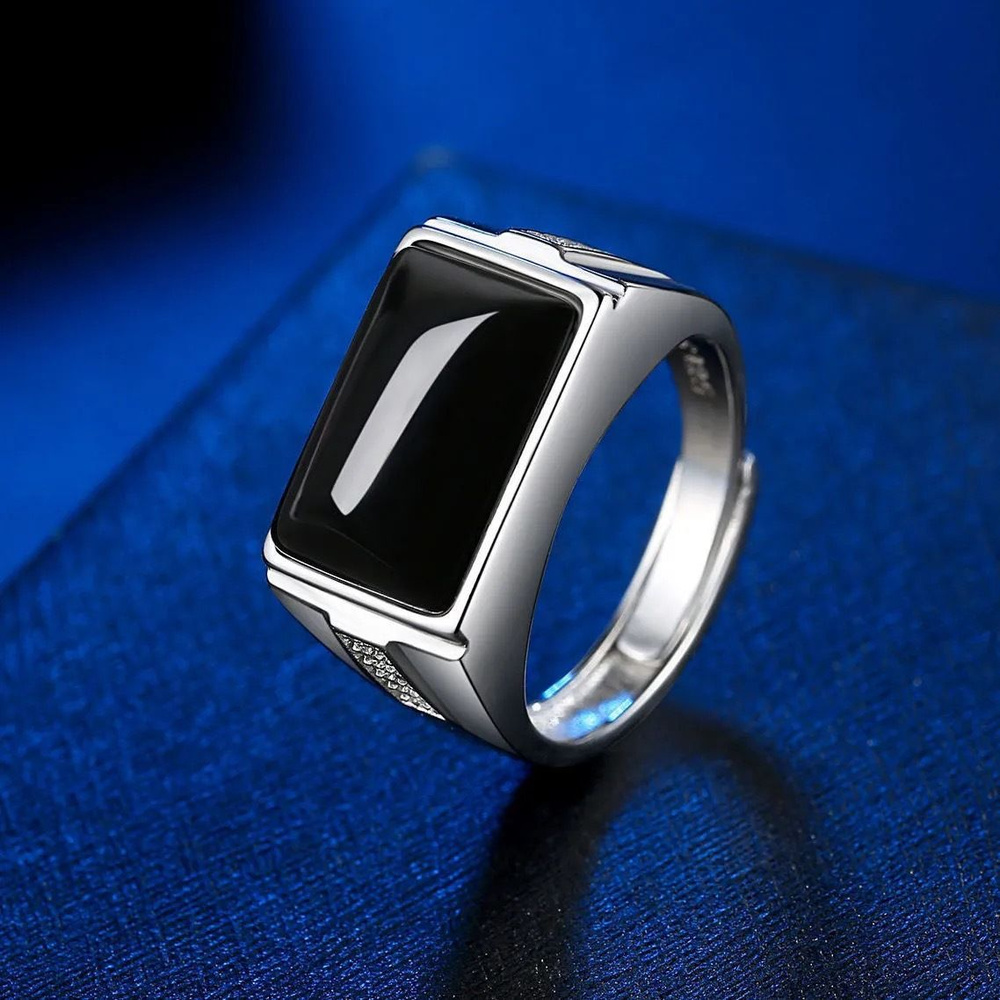 Кольцо с черным камнем безразмерное купить на OZON по низкой цене ...