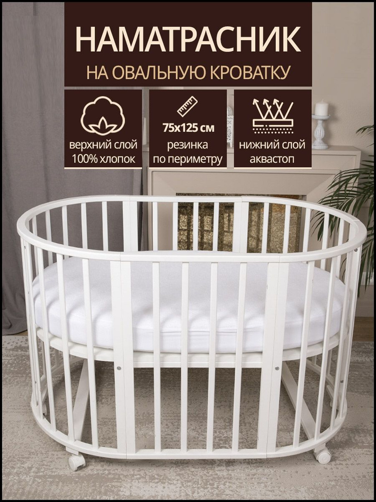 Baby Nice Наматрасник защитный Наматрасник непромокаемый в детскую овальную кроватку 75х125, Верх: махра #1