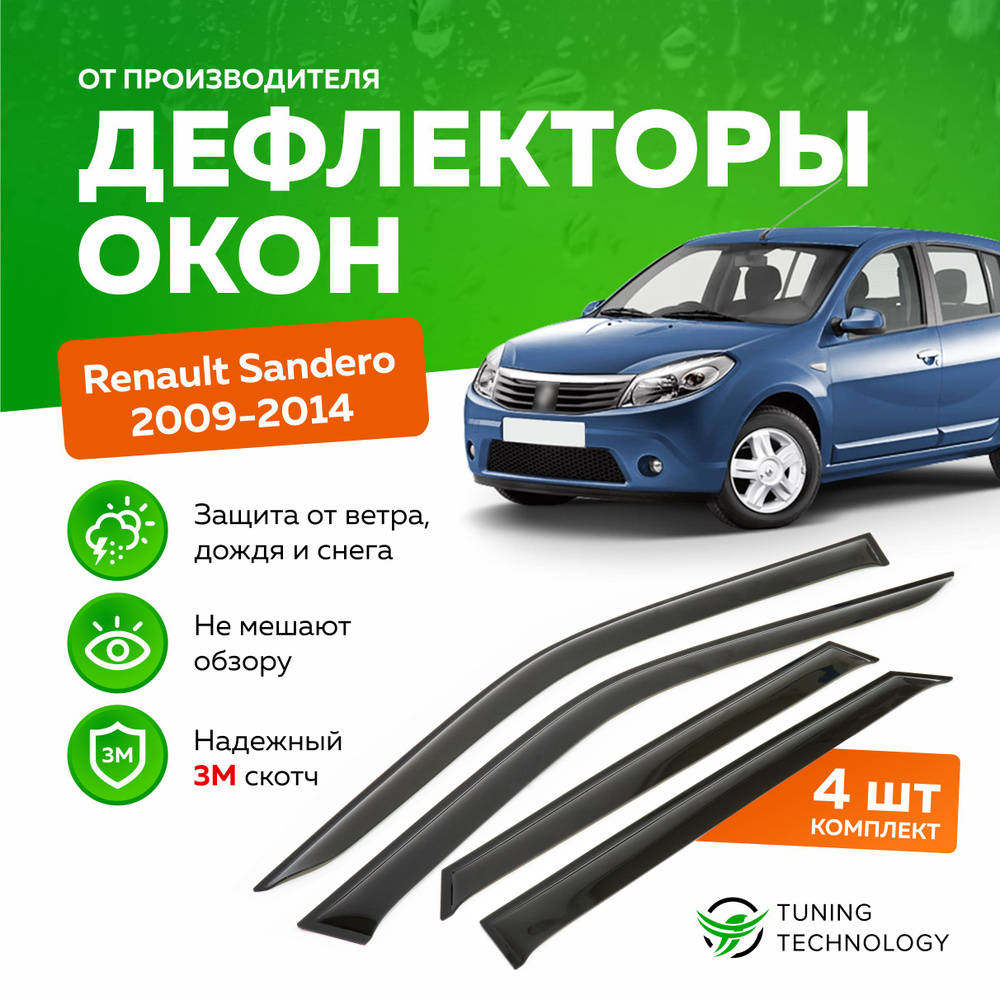 Дефлектор для окон ТТ TT154 Sandero купить по выгодной цене в  интернет-магазине OZON (520847675)