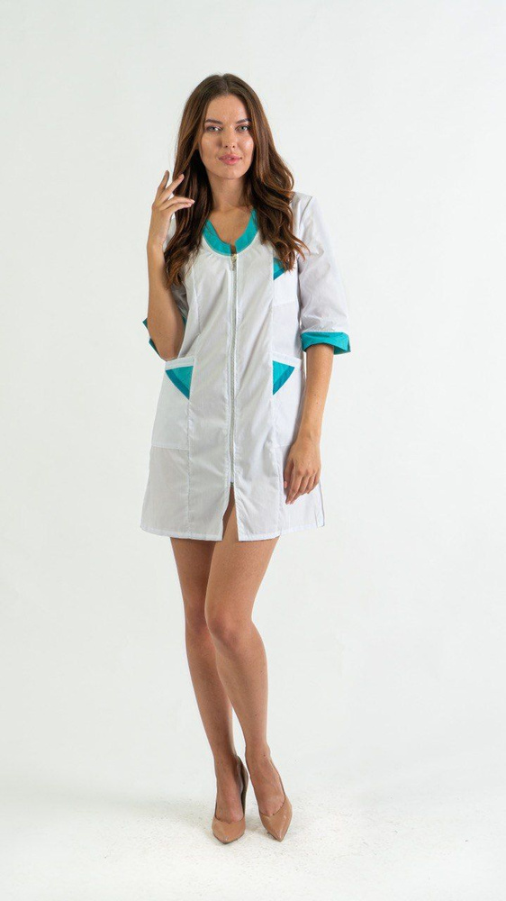 Халат медицинский Лотос, Тиси Хлопок Полиэстер, на молнии с карманами ...