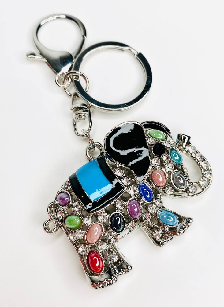 Брелок с карабином для ключей для сумки, большой серебристый брелок с крупными разноцветными камнями, #1