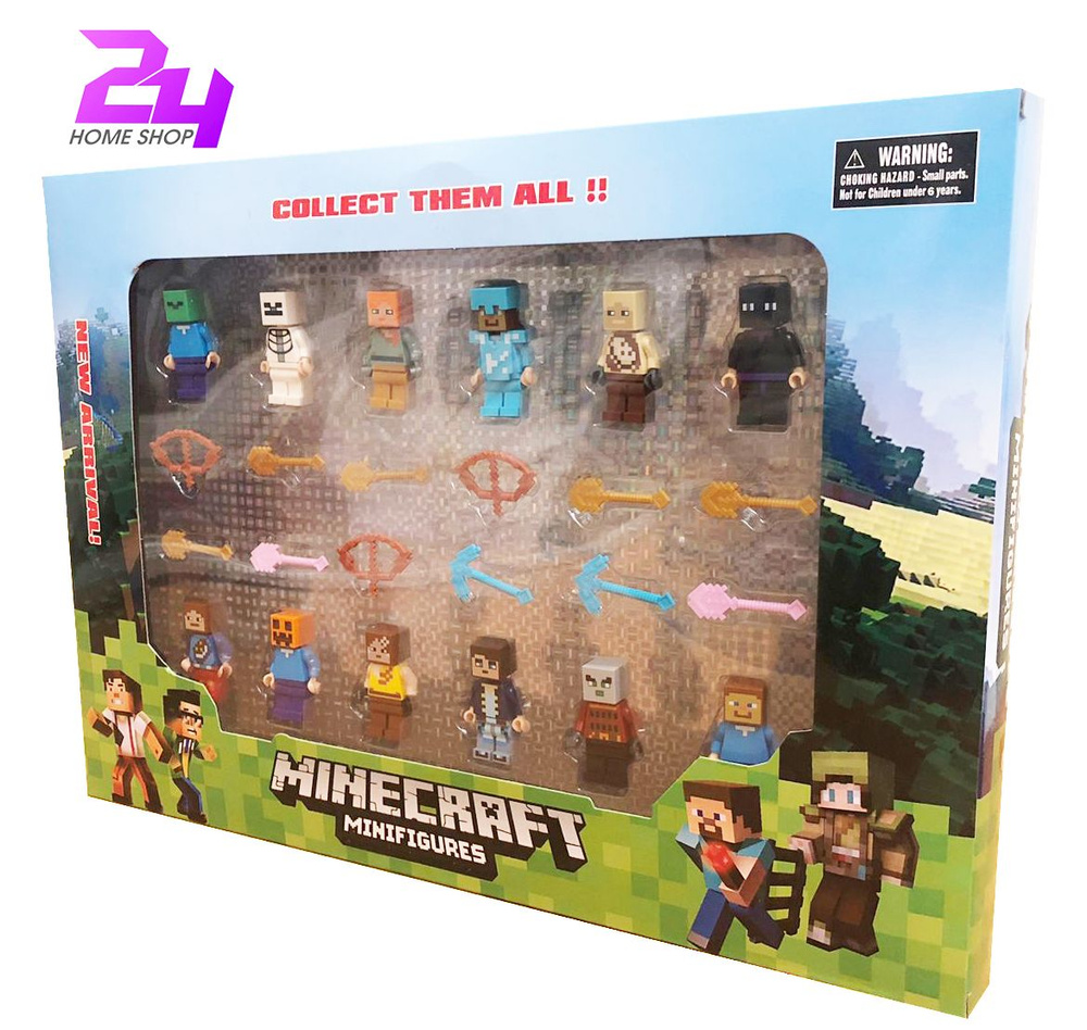 Набор человечков Майнкрафт - 12 фигурок с аксессуарами в красочной ...