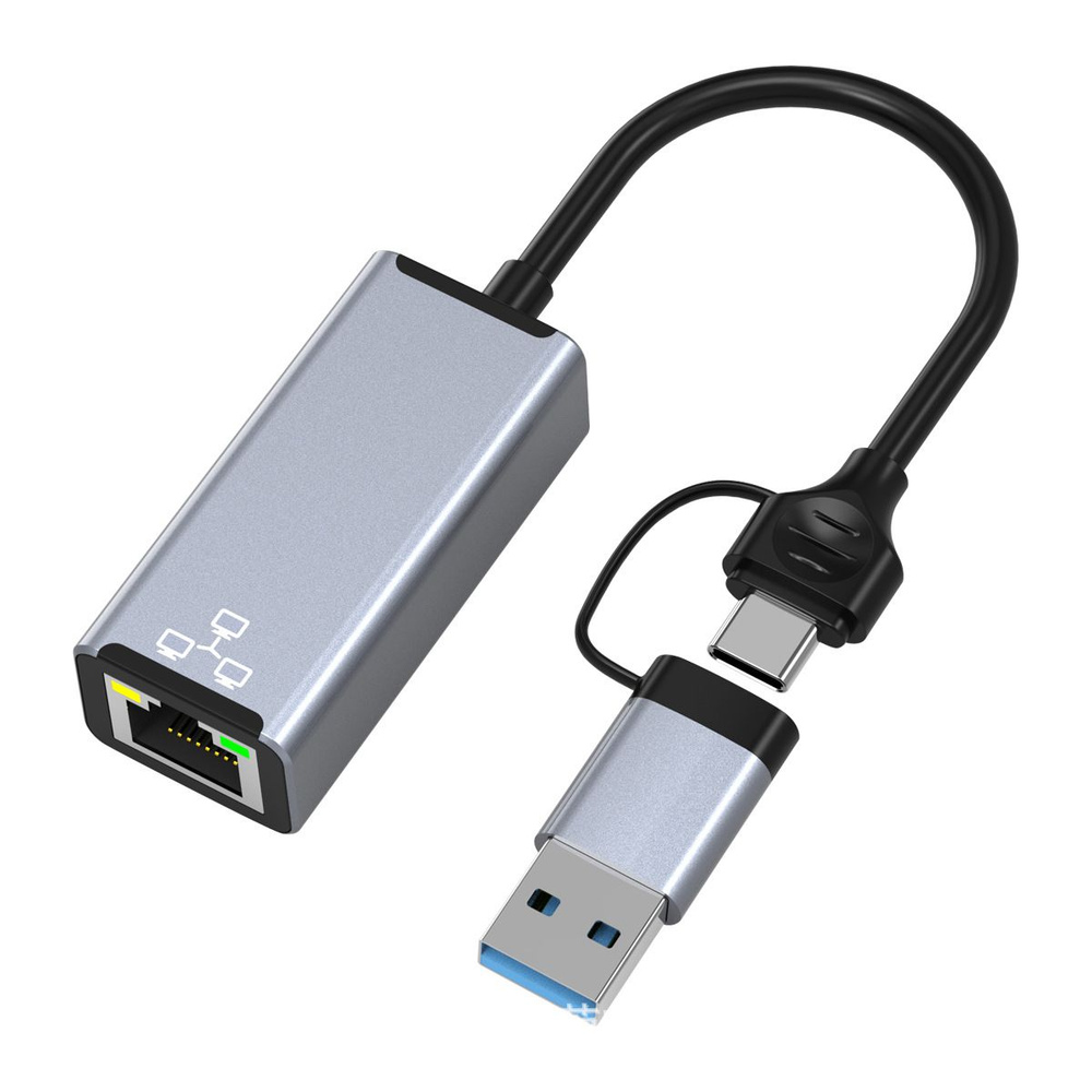 USB LAN адаптер USB Type C+USB Type A-RJ45 переходник сетевой VCOM 100 ...