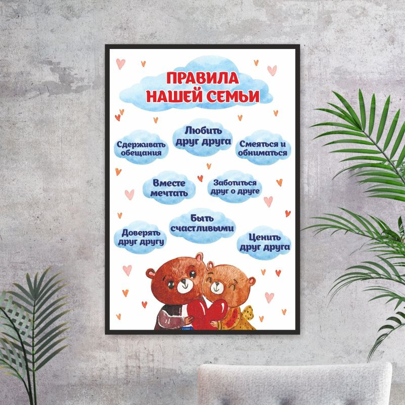 Постер для интерьера "Правила Нашей Семьи" 30 х 40 см картина на стену для кухни / дома / спальни #1