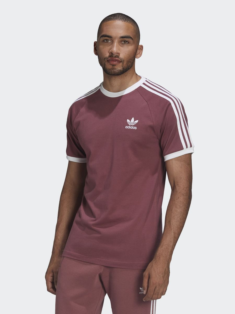 Adidas originals 3 stripe t sales shirt burgundy