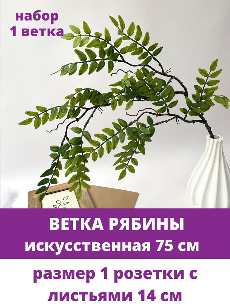 Ветка Рябины, искусственная зелень, набор 1 ветка, 75 см #1