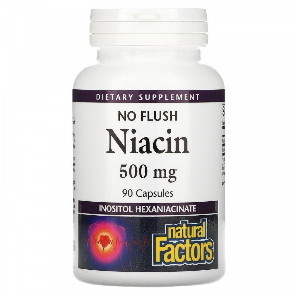Ниацин Natural Factors No Flush Niacin 500мг 90 капсул - купить с ...