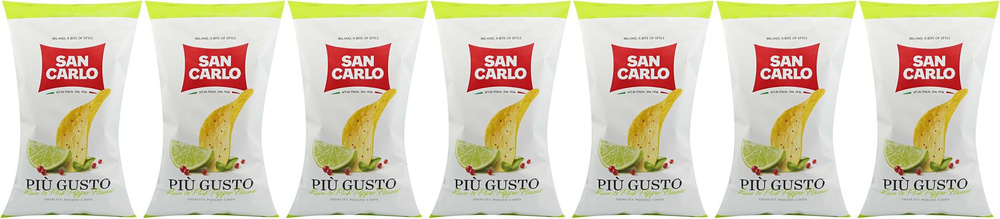 Чипсы картофельные San Carlo Piu Gusto Лайм и розовый перец, комплект: 7 упаковок по 150 г  #1