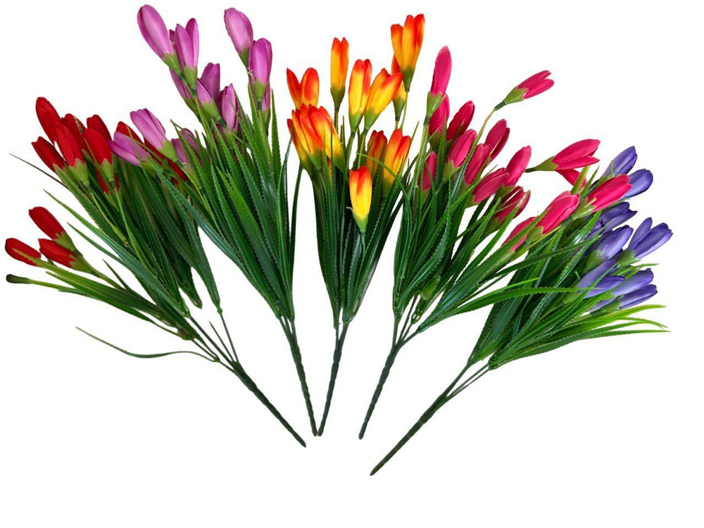 цветы искусственные подснежники крокусы разноцветные букет 5 шт ,37 см для декора, для кладбища  #1