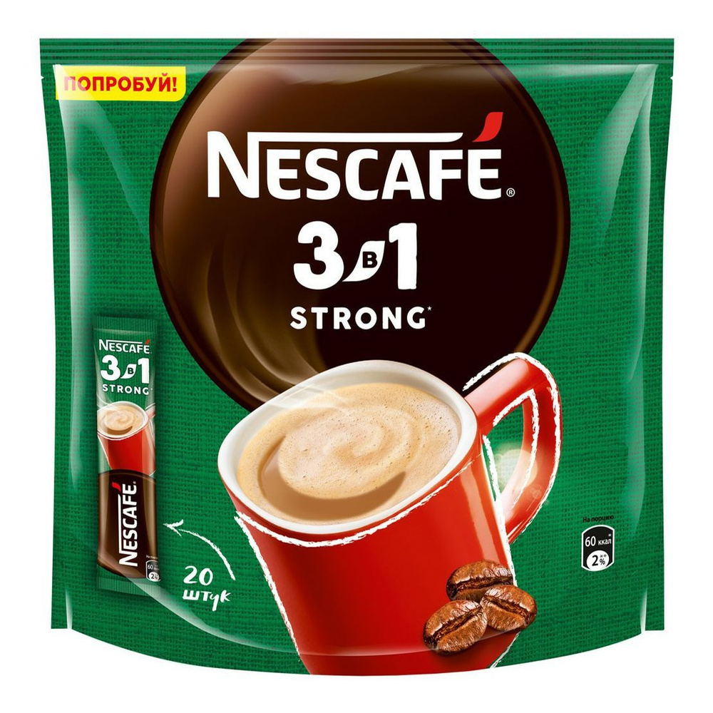 Кофейный напиток Nescafe 3 в 1 Крепкий растворимый 14,5 г х 20 шт, комплект: 4 упаковки по 290 г  #1