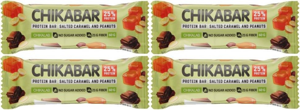 Батончик Chikalab Арахис с карамелью в шоколаде протеиновый, комплект: 4 упаковки по 60 г  #1