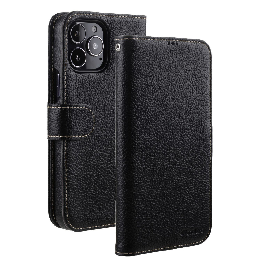 Кожаный чехол книжка Melkco Wallet Book Type для iPhone 15 Pro, черный #1