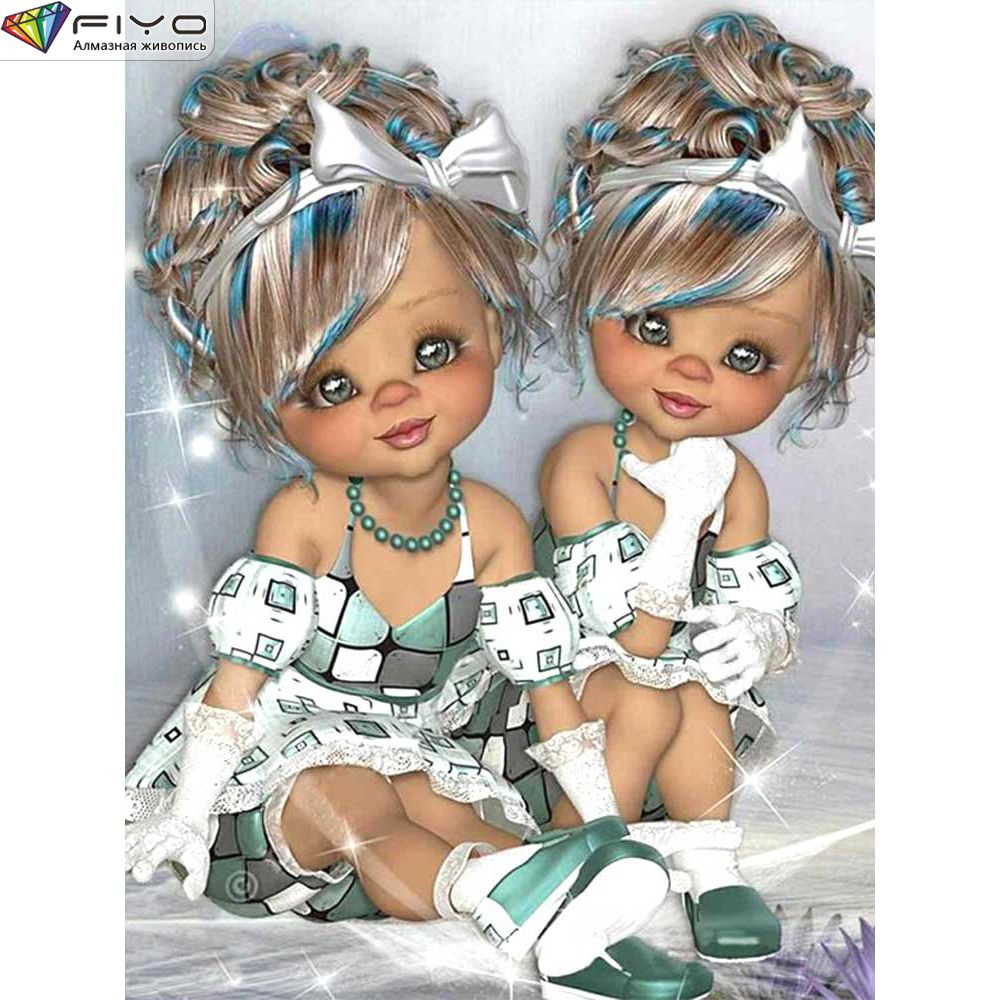 FIYO Белая кукла Алмазная живопись, квадратный алмаз 20x30 см, без ...