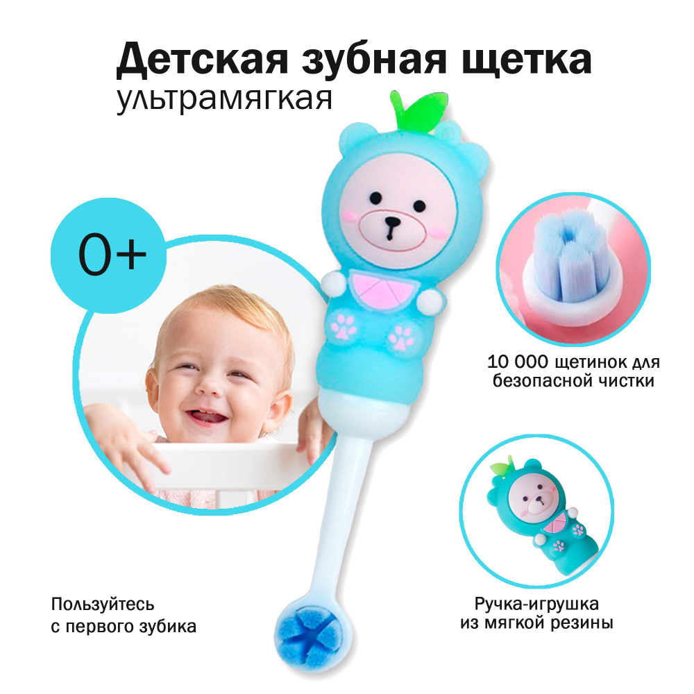 Детская зубная щетка мишка голубая ультра мягкая 0+ для чистки зубов и полости рта для детей  #1