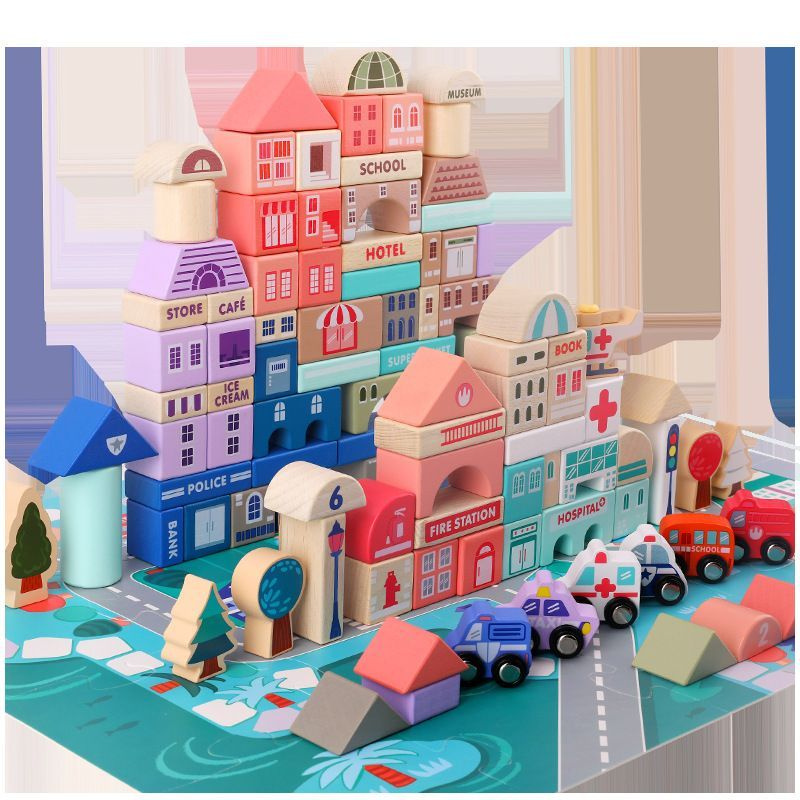 Набор из 115 деревянных блоков, крупные блоки, окрашенные в цвет ...