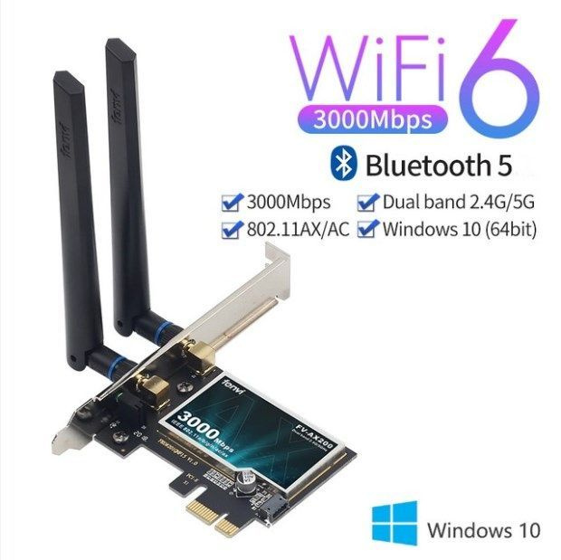 Wi-Fi Сетевая карта для ПК Fenvi Dual Band 3000 Мбит 2.4,5 ГГц с WiFi6 ...