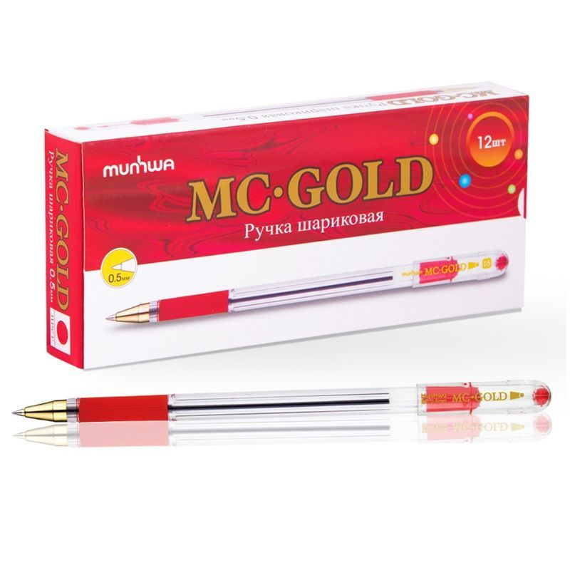 Ручка шариковая масляная MunHwa MC Gold, с грипом, цвет чернил красный, 12 шт  #1