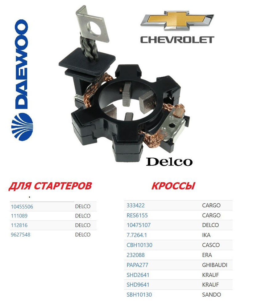 Щеточный узел SHD2641 (333422, 10475107) ДЕЛКО для стартера ШЕВРОЛЕТ  ЛАЧЕТТИ 361002X100, 800264, 96275481 - MEGAAMPER арт. SHD2641 - купить по  выгодной цене в интернет-магазине OZON (942996497)