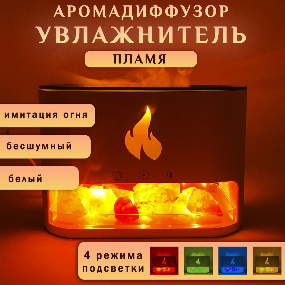 Увлажнитель воздуха камин с подсветкой пламя Aroma Diffuser белый 4  варианта подсветки, для дома, офиса, детской комнаты, настольный