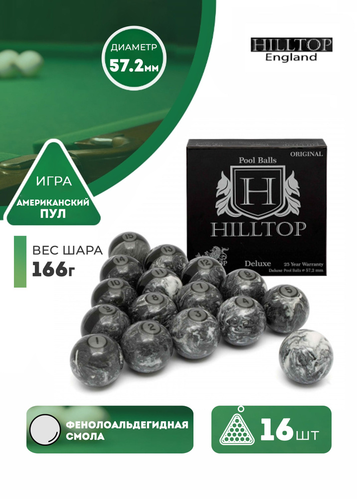 Бильярдные шары для американского пула Hilltop 57,2 мм (эксклюзивная ...