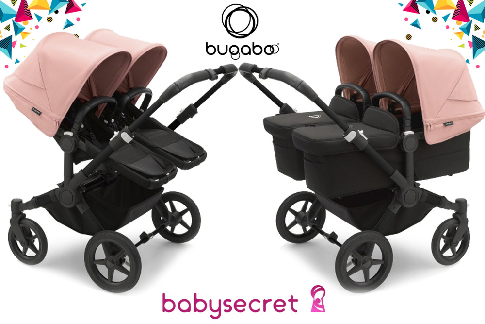 Детская коляска 2 в 1 для двойни Bugaboo Donkey5 Twin шасси Black (Midnight black/Morning pink)  #1