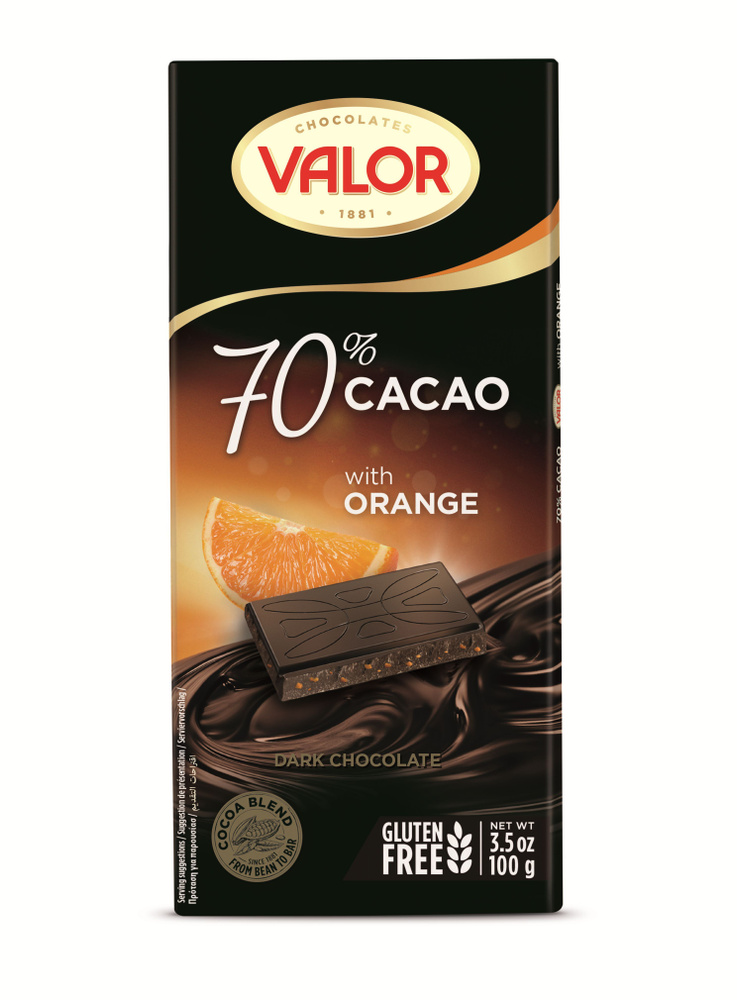 Горький шоколад Valor 70% с апельсином, 100г #1