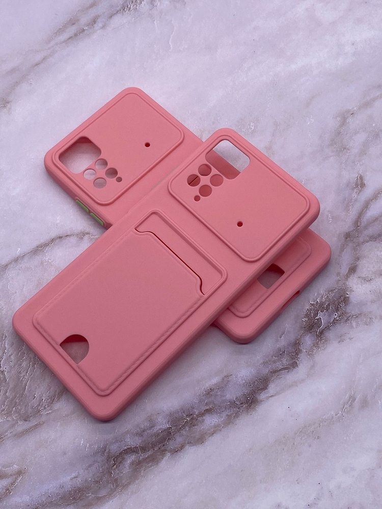 Чехол с карманом для XIAOMI Poco X4 Pro 5G (6.67") розовый, POKET, защита камеры, плотный силикон, картхолдер #1